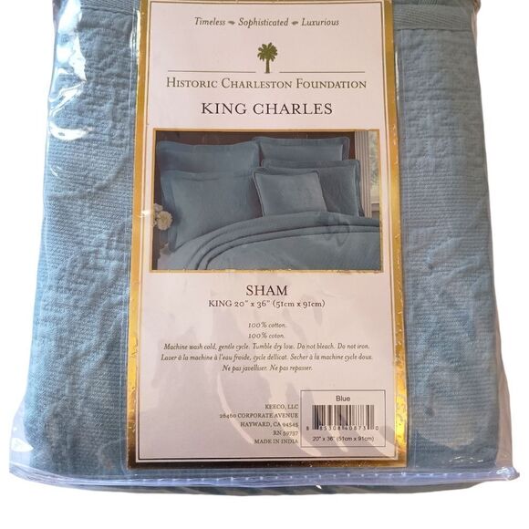 Historic Charleston Foundation King  Charles Shams Set Of 2 NEW Blue Textured. - Picture 5 of 16